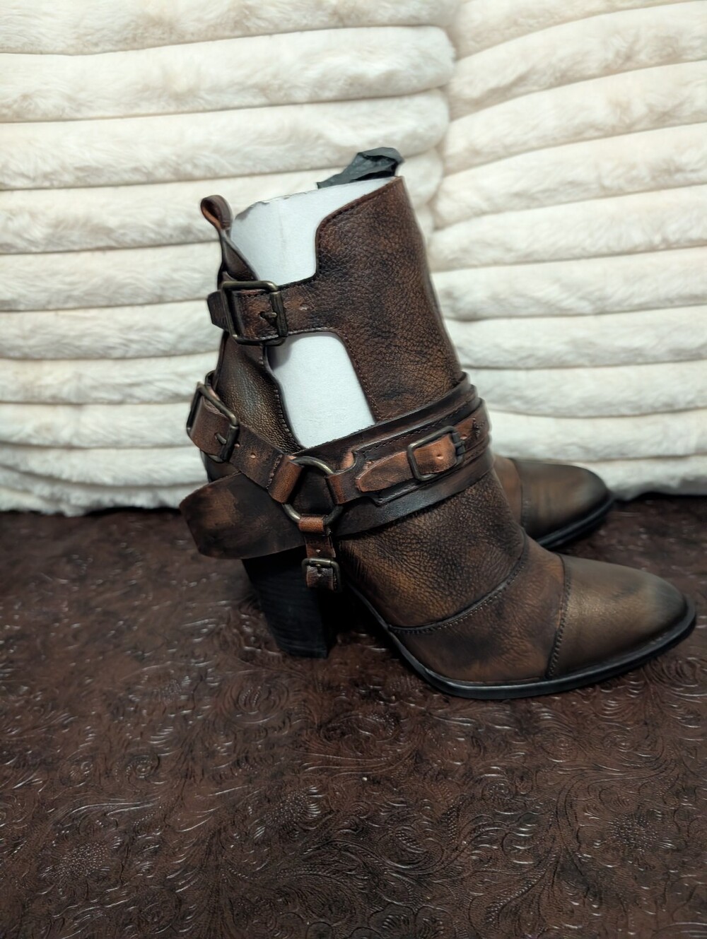 Not Rated Brown Leather Harness Ankle Boots